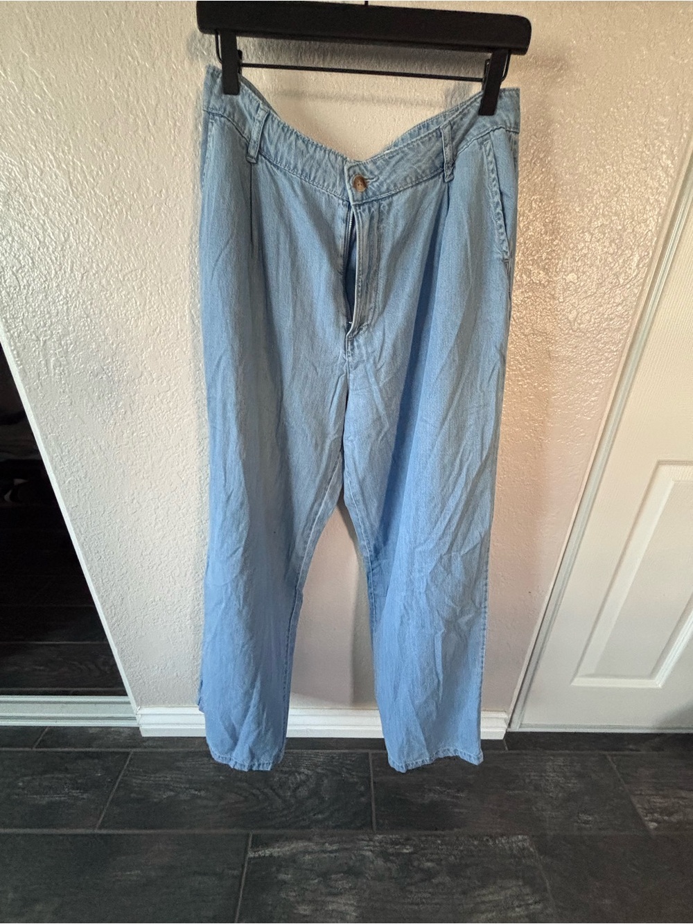 Mango Light Blue Denim Jeans with Tan Button